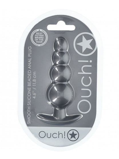 Ouch! Smooth Beaded Silicone Anal Plug Gunmetal 1