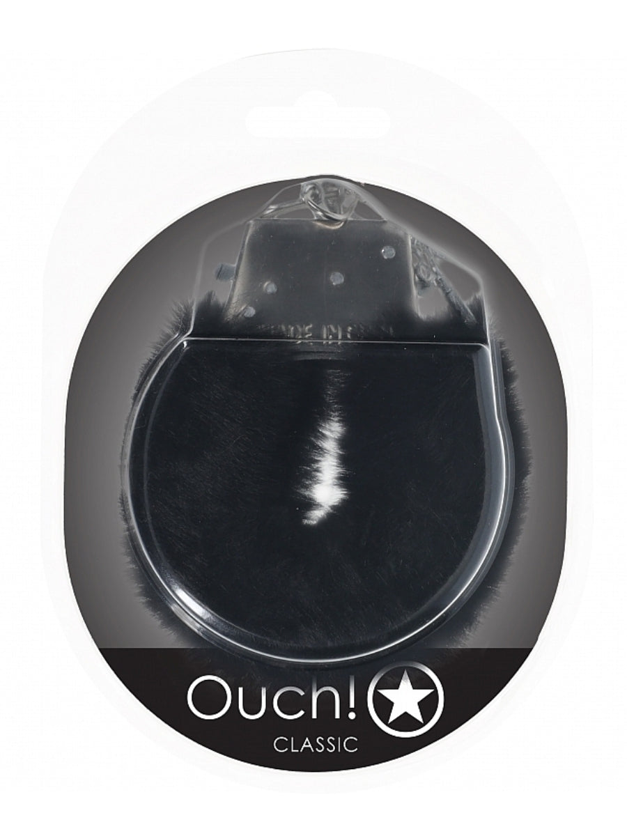 Ouch! Classic Fluffy Metal Hand Cuffs Black