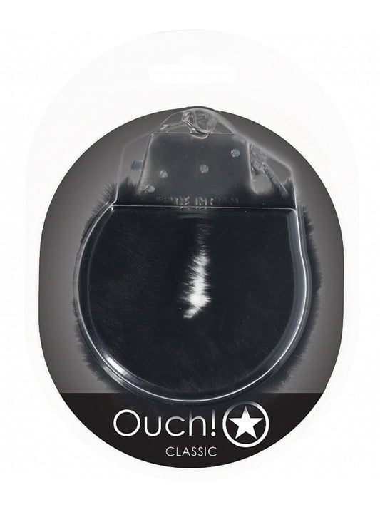 Ouch! Classic Fluffy Metal Hand Cuffs Black