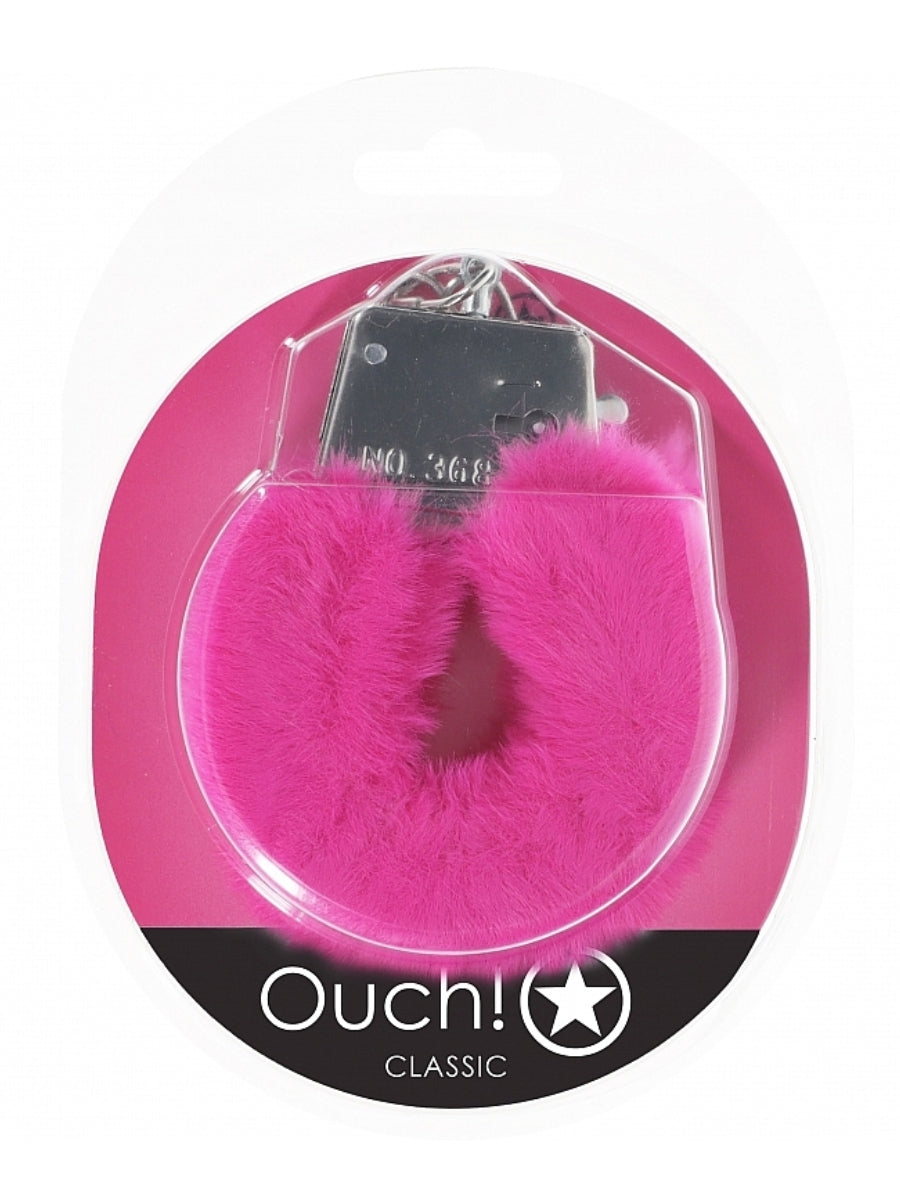 Ouch! Classic Fluffy Metal Hand Cuffs Hot Pink