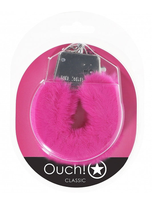 Ouch! Classic Fluffy Metal Hand Cuffs Hot Pink