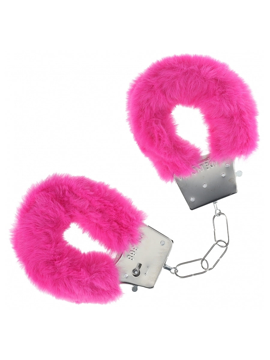 Ouch! Classic Fluffy Metal Hand Cuffs Hot Pink