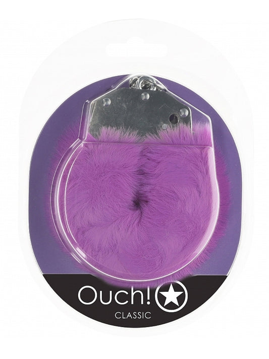 Ouch! Classic Fluffy Metal Hand Cuffs Purple
