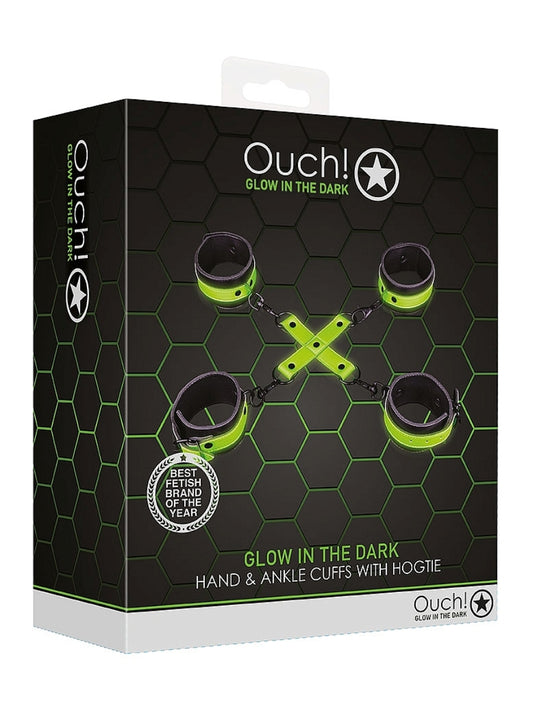 Ouch! Glow In The Dark Bonded Leather Hogtie & Cuff Kit