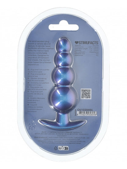 Ouch! Smooth Beaded Silicone Anal Plug Blue