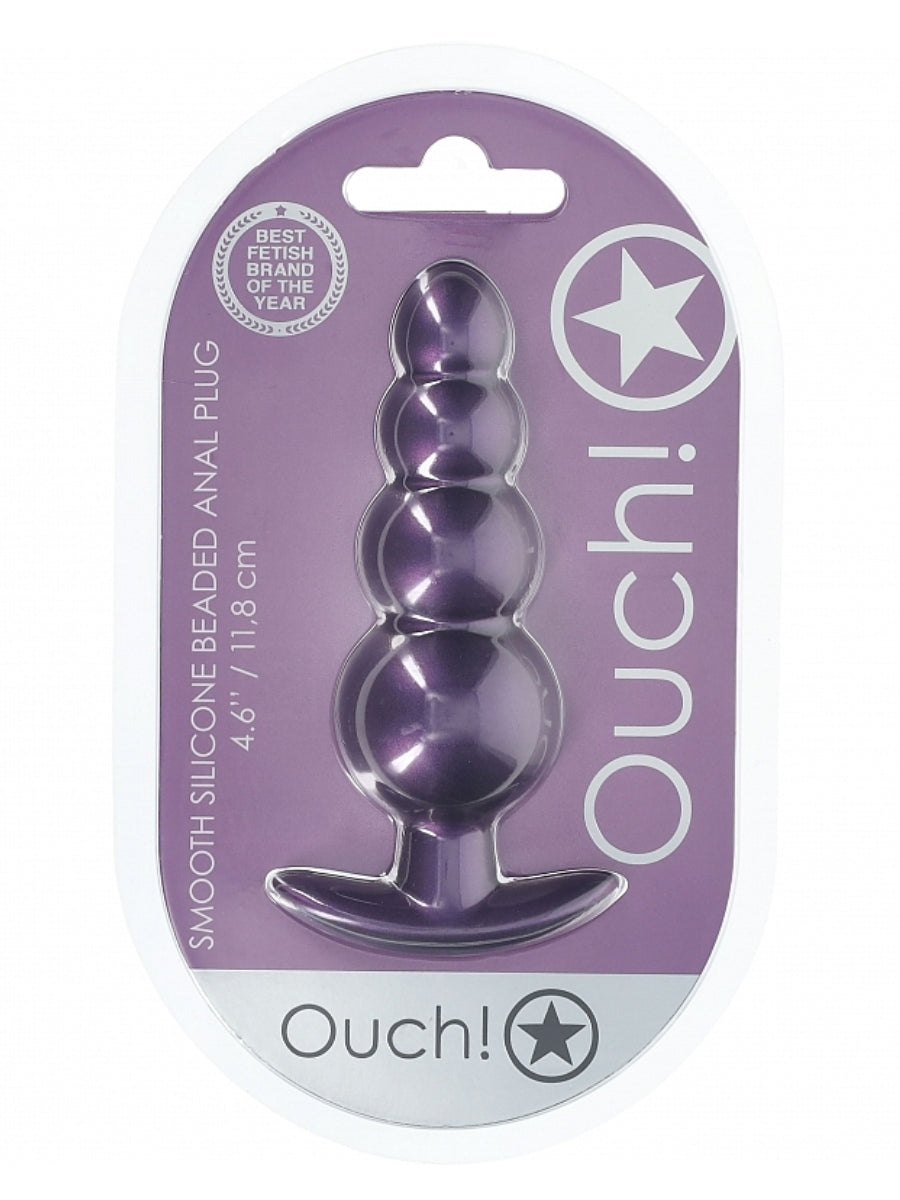 Ouch! Smooth Beaded Silicone Anal Plug Purple