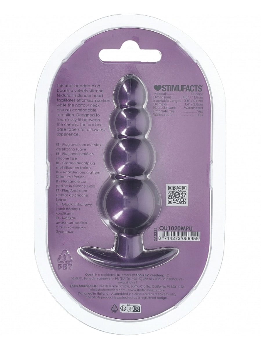 Ouch! Smooth Beaded Silicone Anal Plug Purple