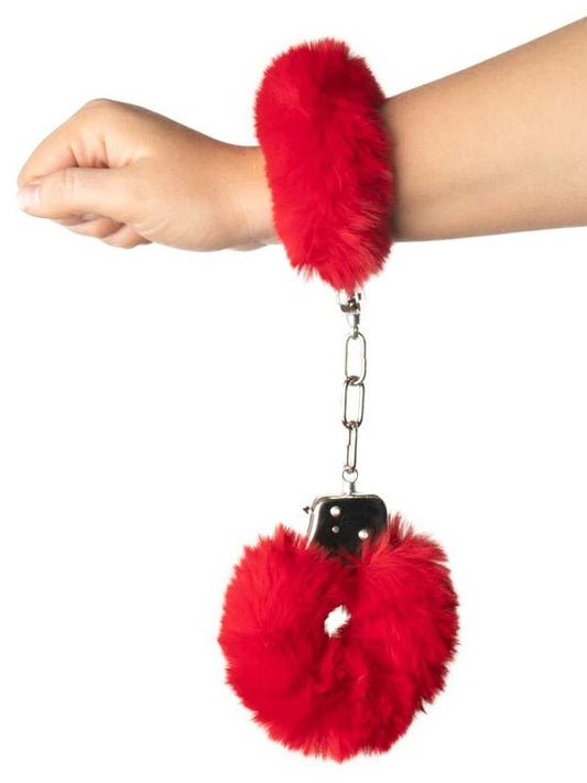 Poison Rose Fluffy Metal Hand Cuffs Red 1