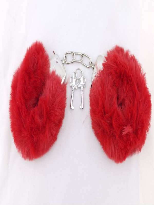 Poison Rose Fluffy Metal Hand Cuffs Red 2