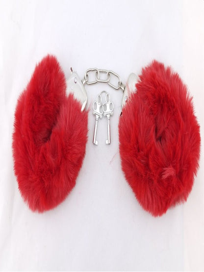 Poison Rose Fluffy Metal Hand Cuffs Red 2