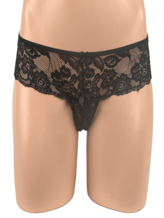 Poison Rose Crotchless Lace G-String Black Size 8