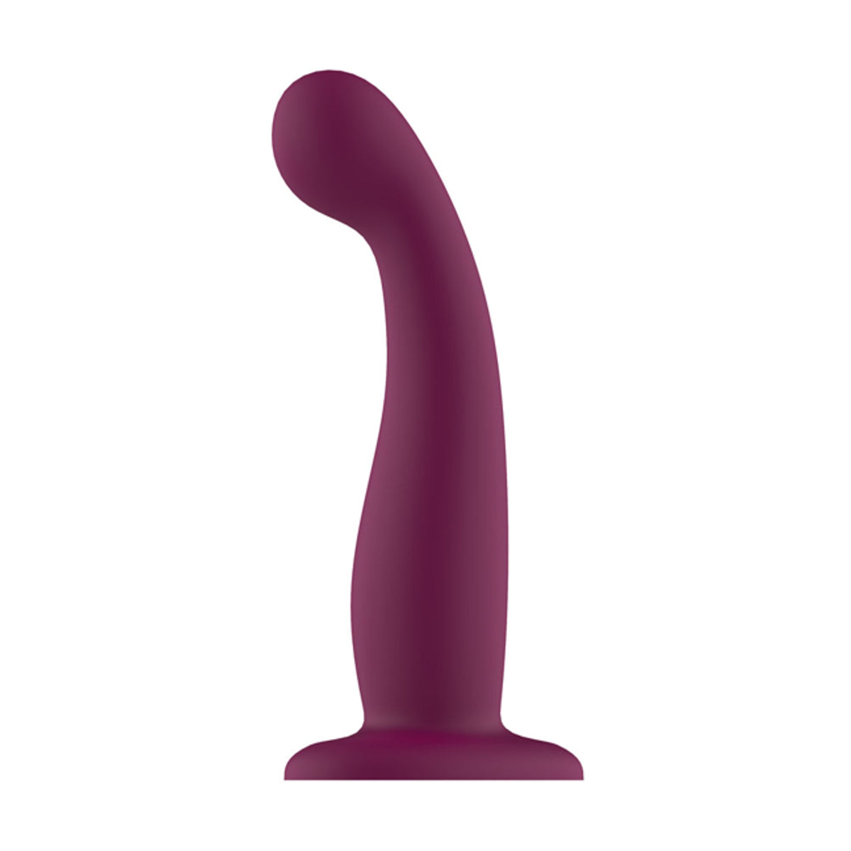 Purple silicone dildo with curved tip and heart-shaped base