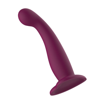 Purple silicone dildo with curved shaft and wide suction base