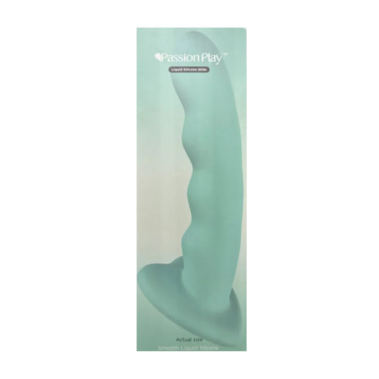 Passion Play 8.2 Inch Wavy Dildo Blue in retail packaging