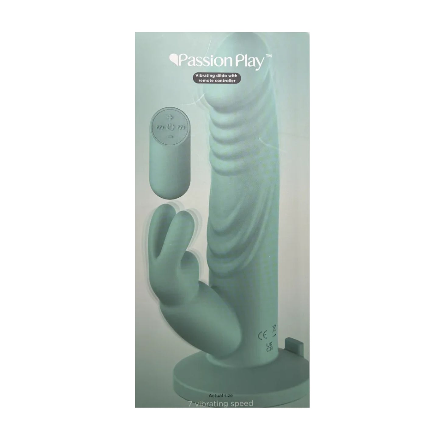 Passion Play 8.5 Inch Remote Control Vibrating Rabbit Dildo in retail packaging