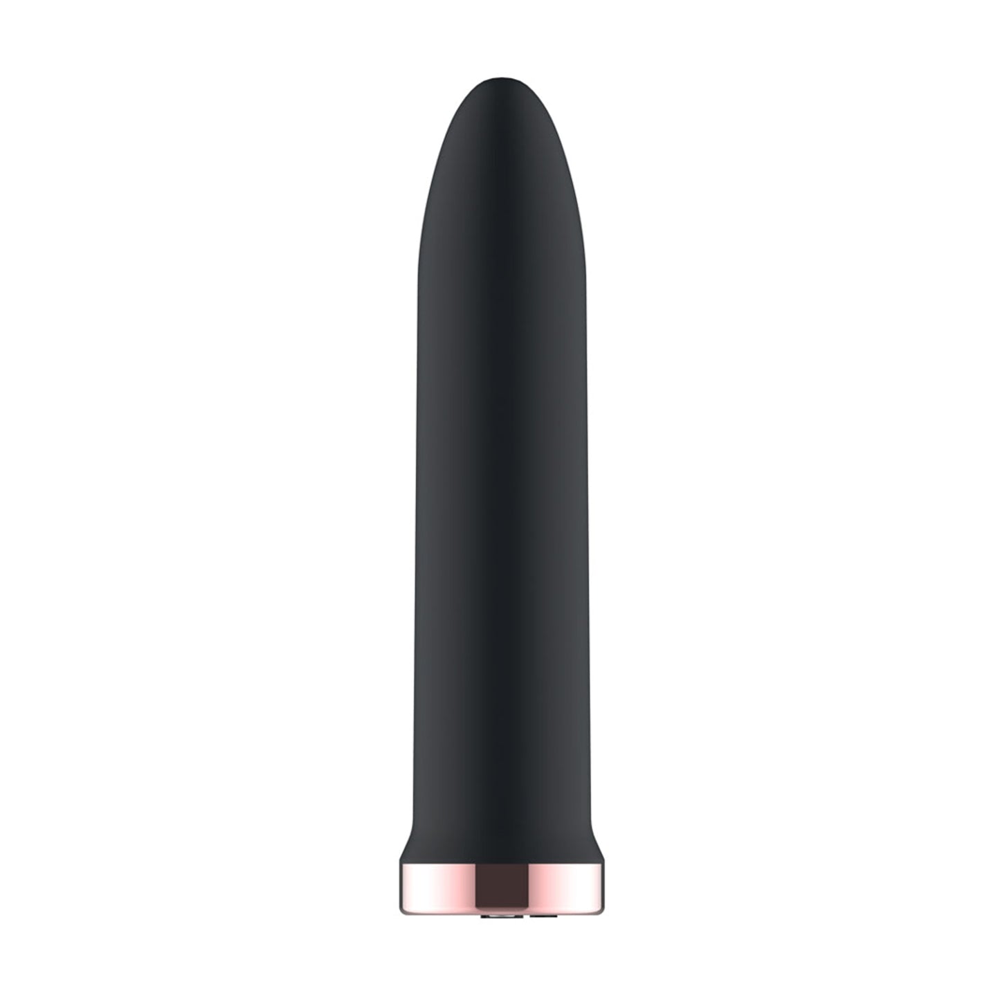 Smooth black silicone bullet vibrator with rounded tip