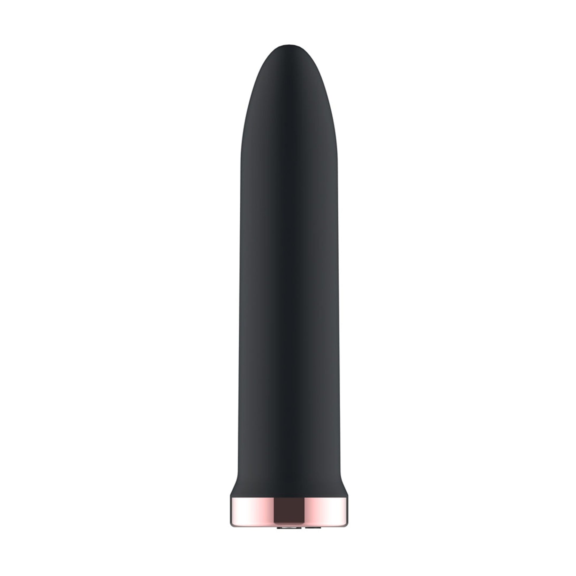 Smooth black silicone bullet vibrator with rounded tip