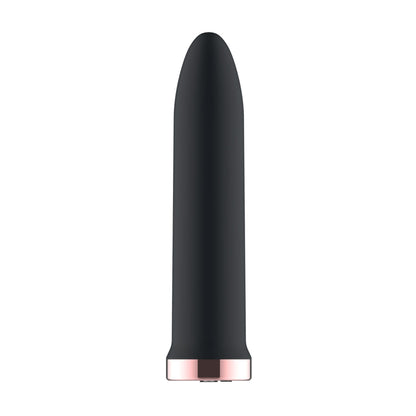 Smooth black silicone bullet vibrator with rounded tip