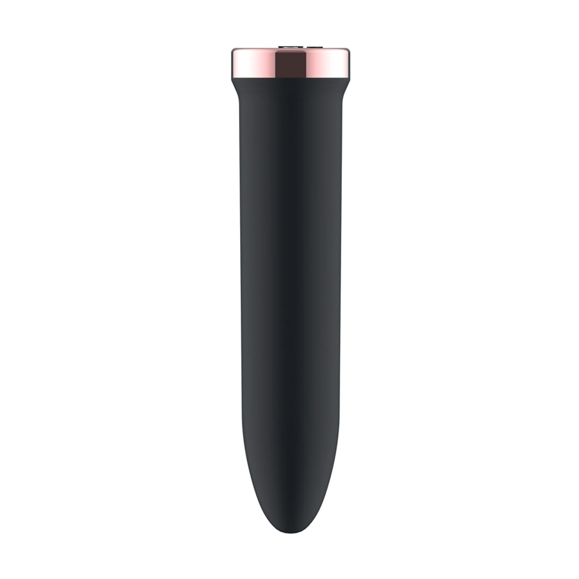 Rear view of black bullet vibrator with slim body