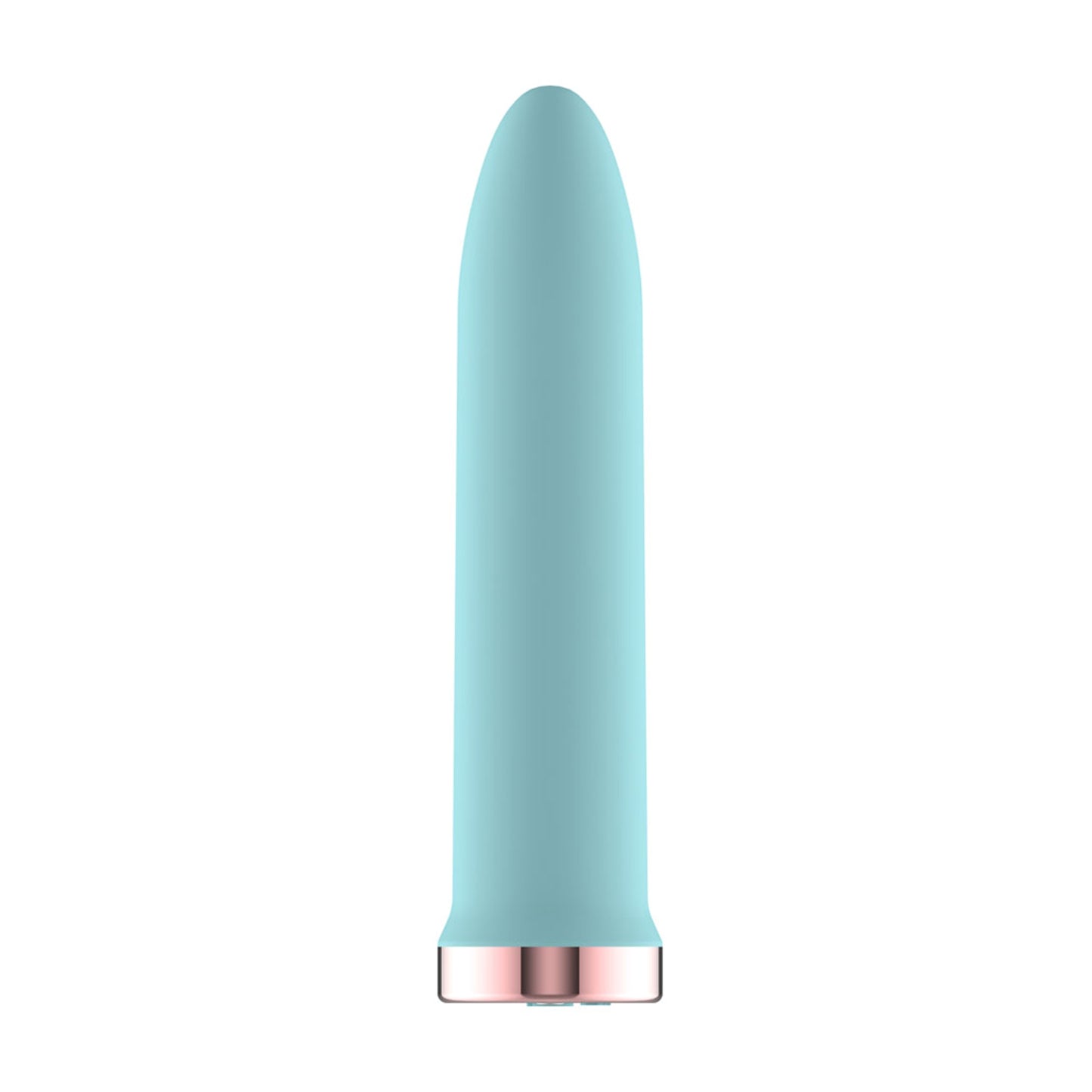 Smooth blue silicone bullet vibrator with rounded tip