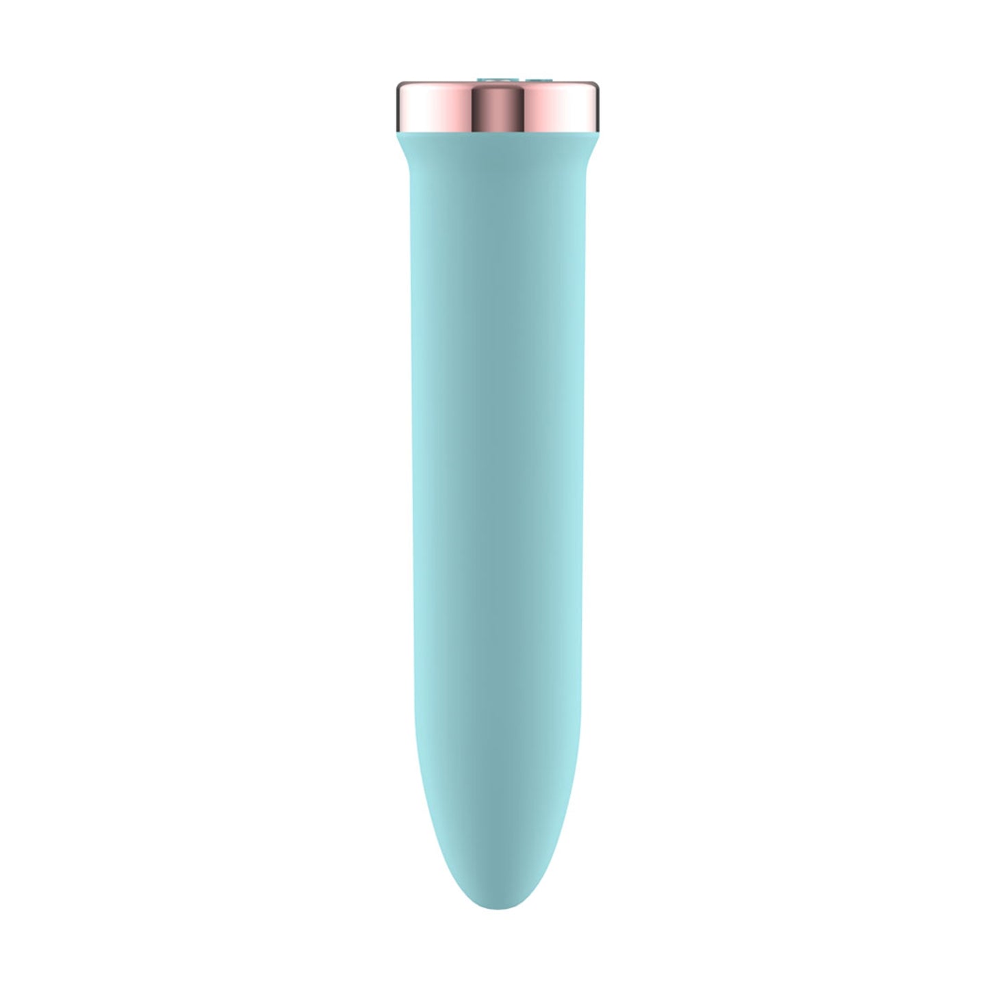 Rear view of blue bullet vibrator with slim body