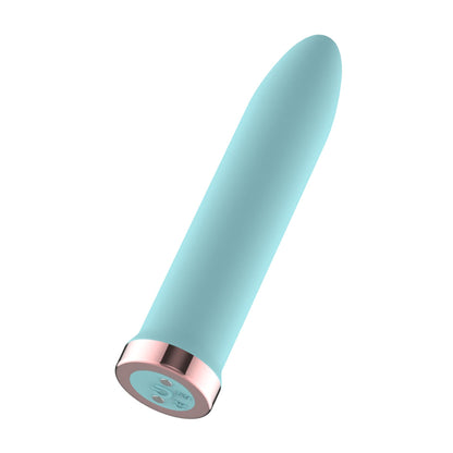Angled blue bullet vibrator showing base controls