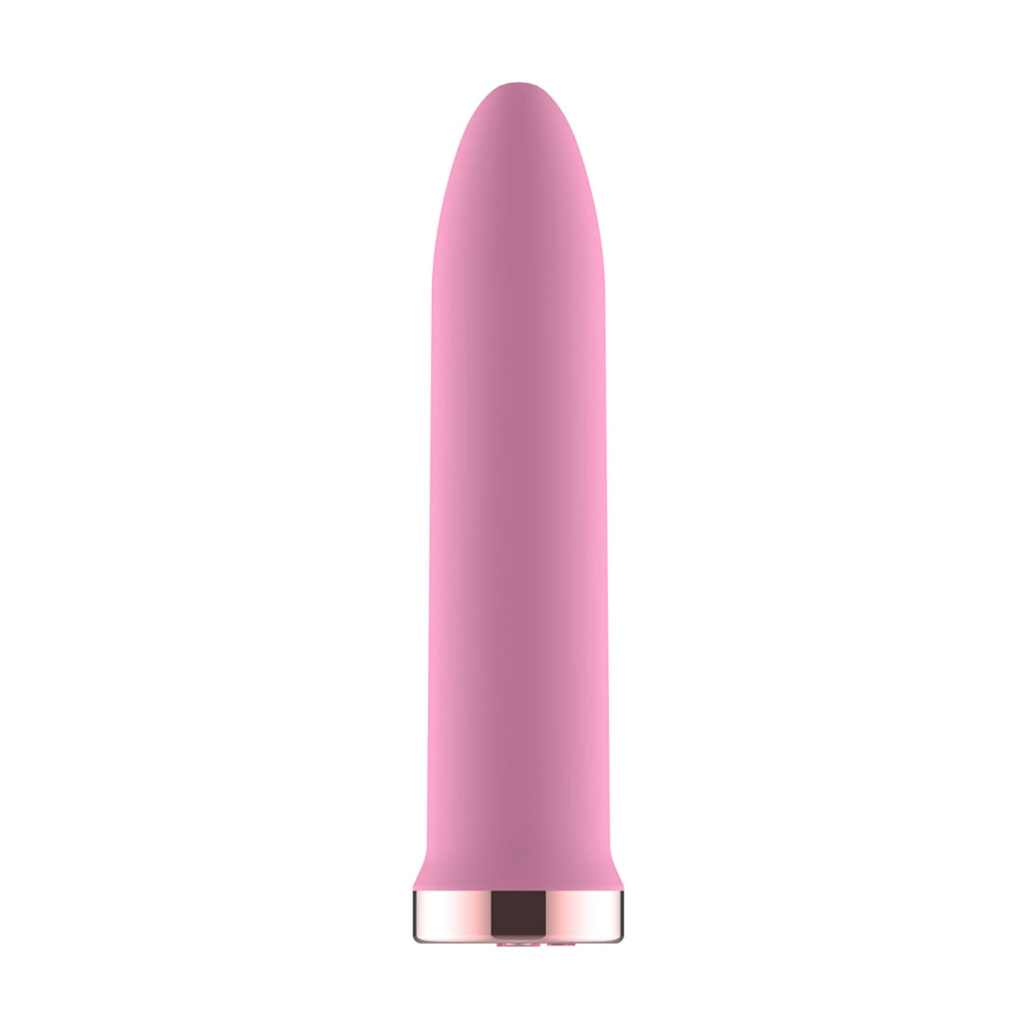 Smooth pink silicone bullet vibrator with rounded tip
