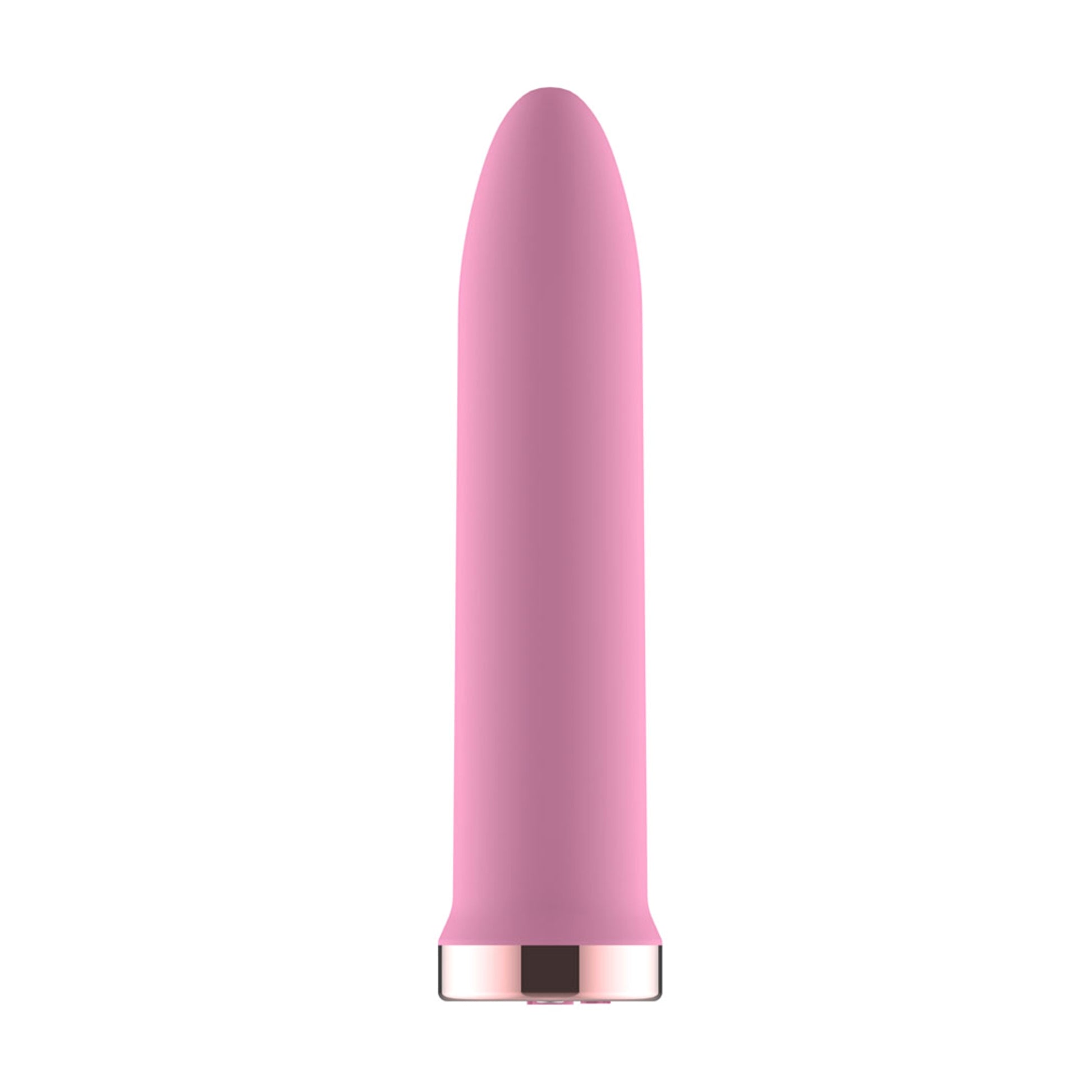 Smooth pink silicone bullet vibrator with rounded tip