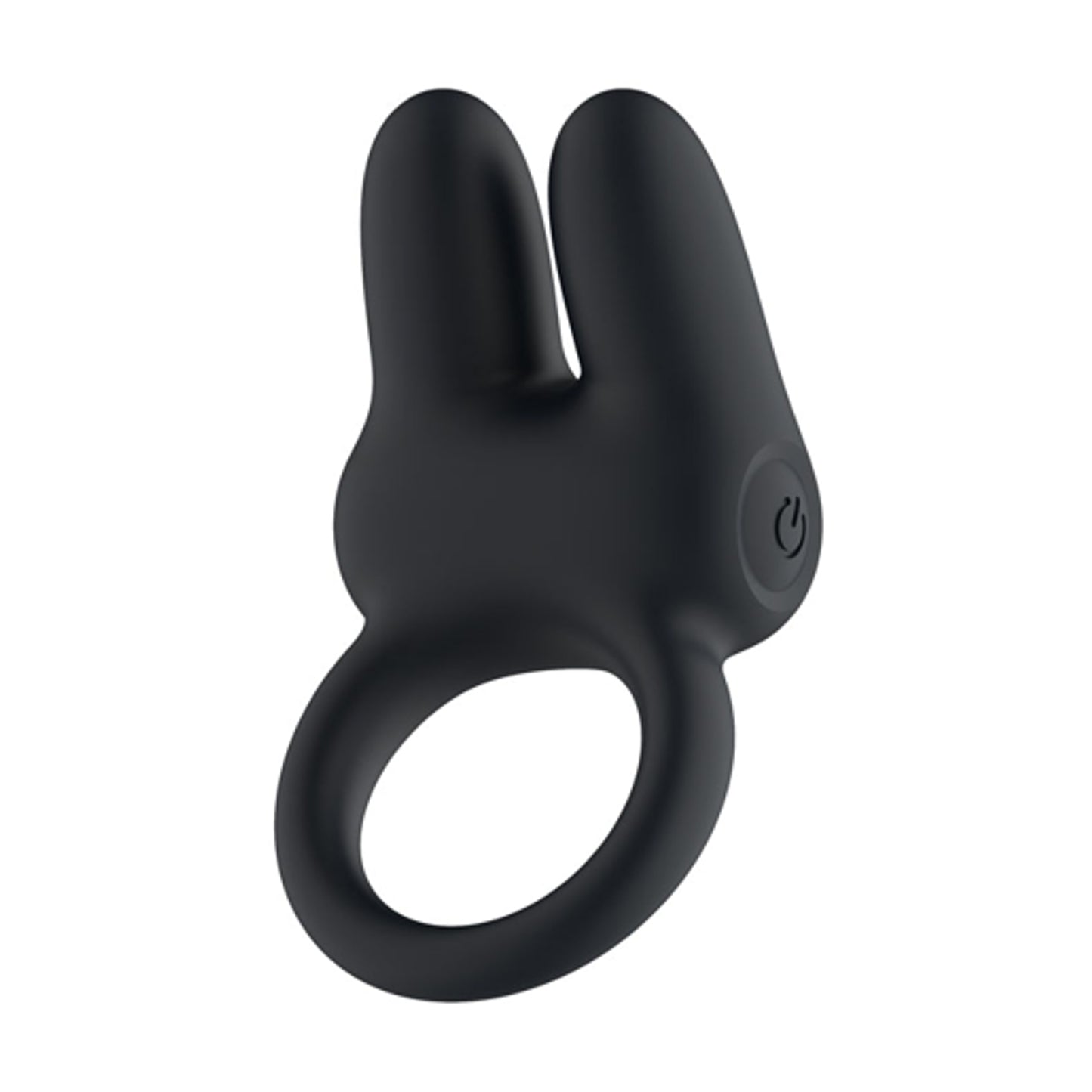 Front view of black dual bunny ear vibrating cock ring