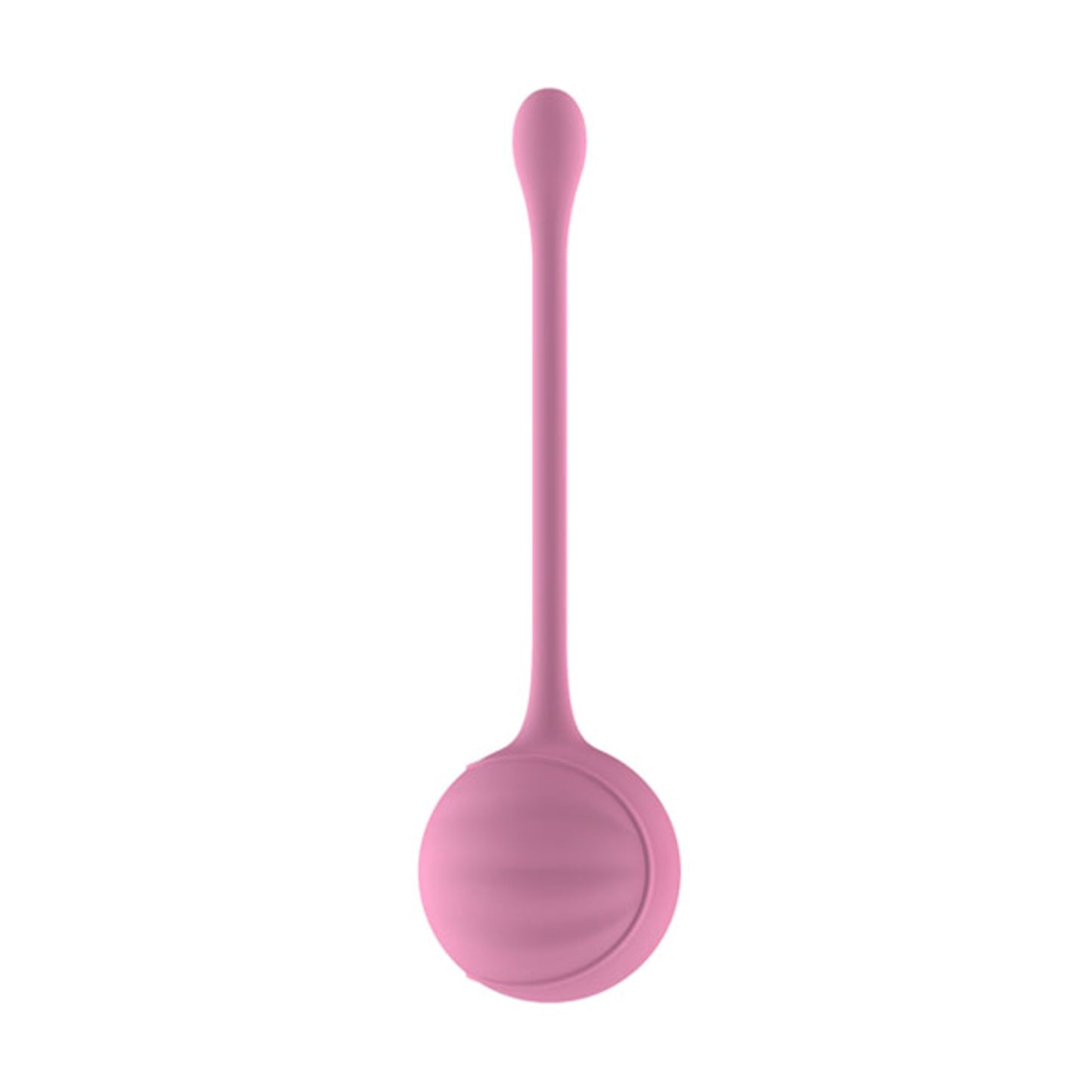 Single pink weighted Kegel ball with long retrieval stem