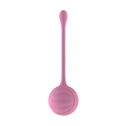 Single pink weighted Kegel ball with long retrieval stem