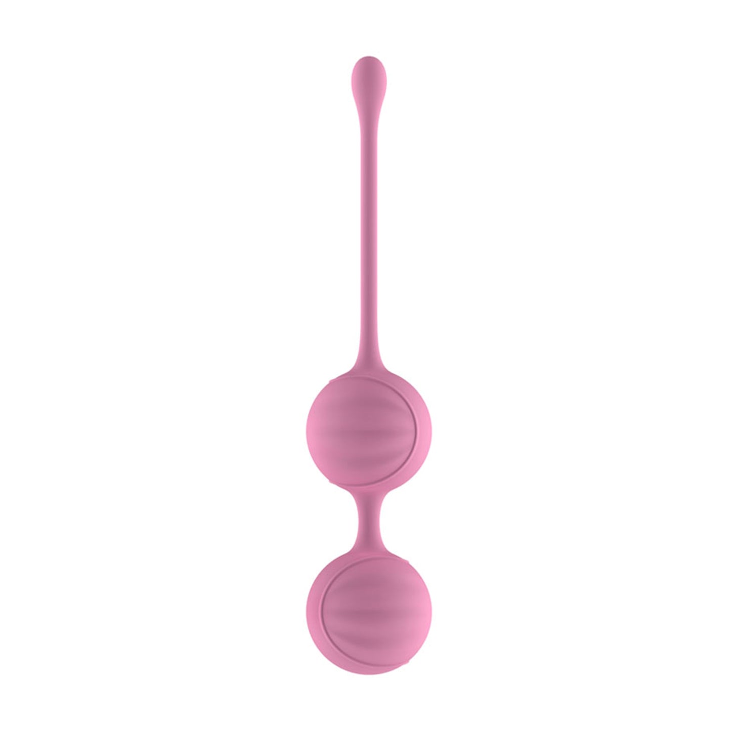 Dual pink weighted Kegel balls with flexible retrieval stem