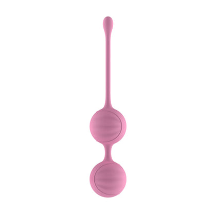 Dual pink weighted Kegel balls with flexible retrieval stem