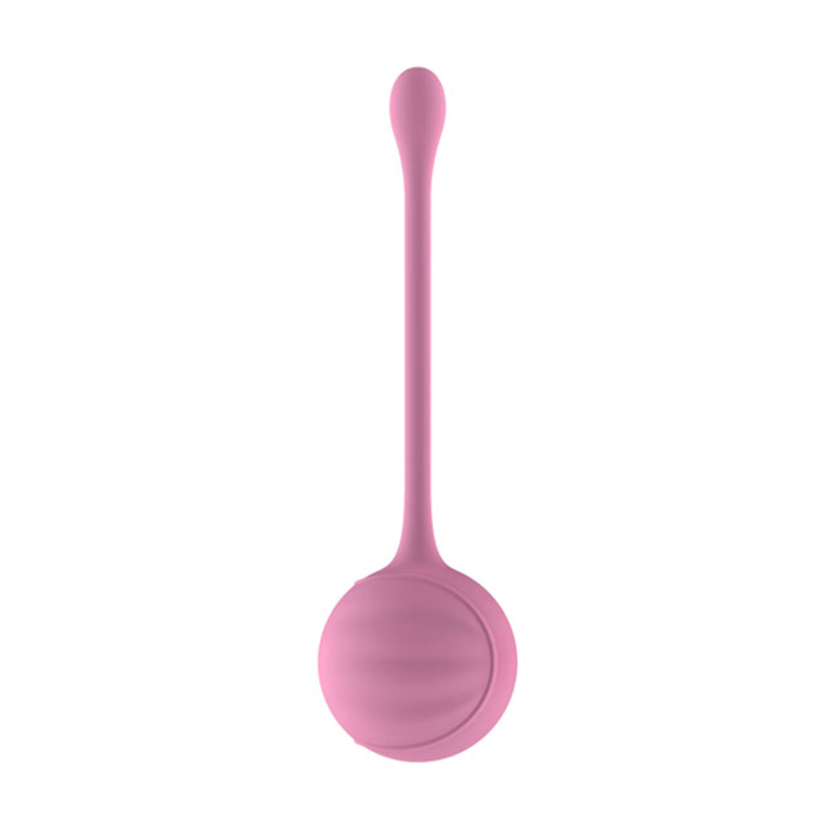 Single pink weighted Kegel ball with long retrieval stem