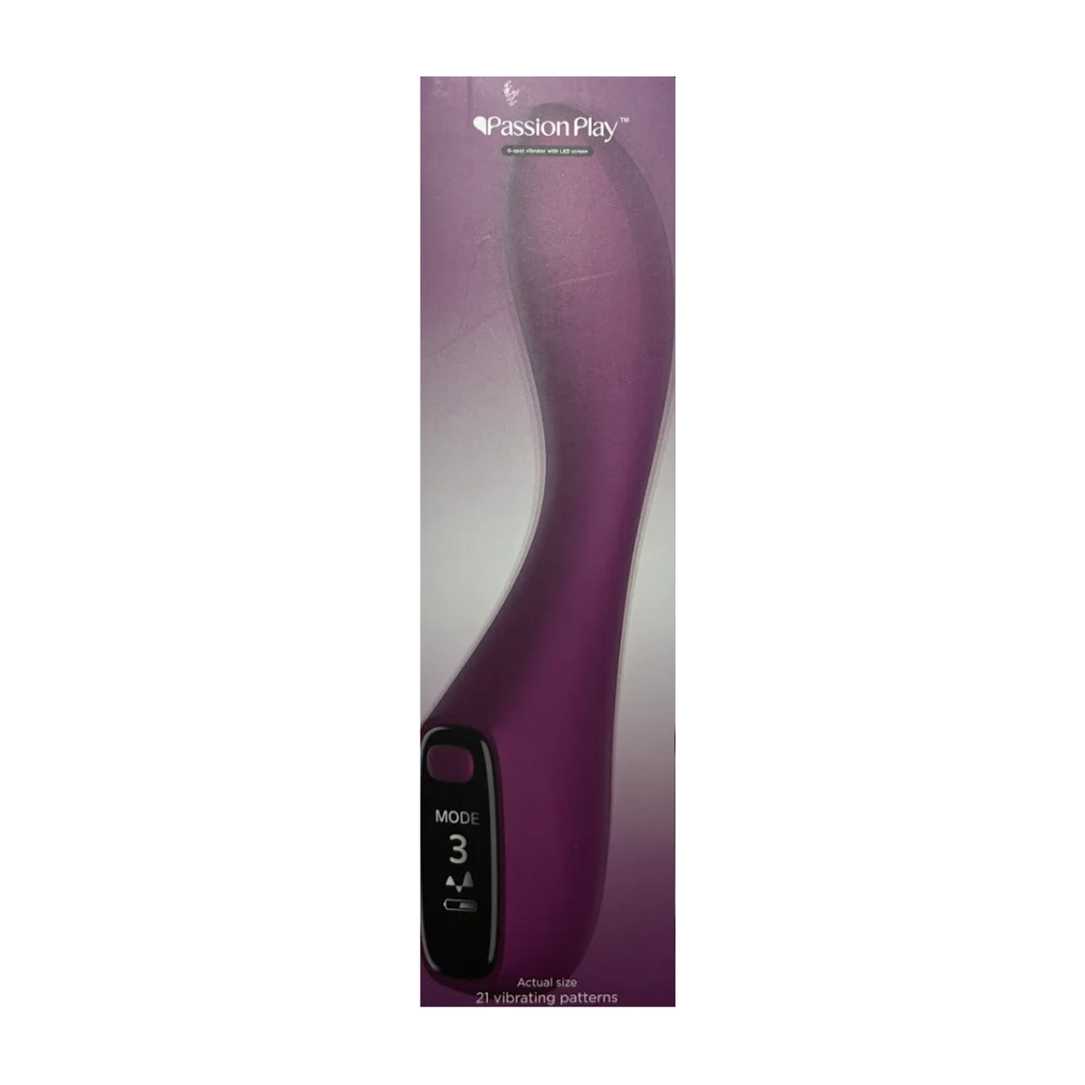 Passion Play LED G-Spot Vibrator Purple in retail packaging
