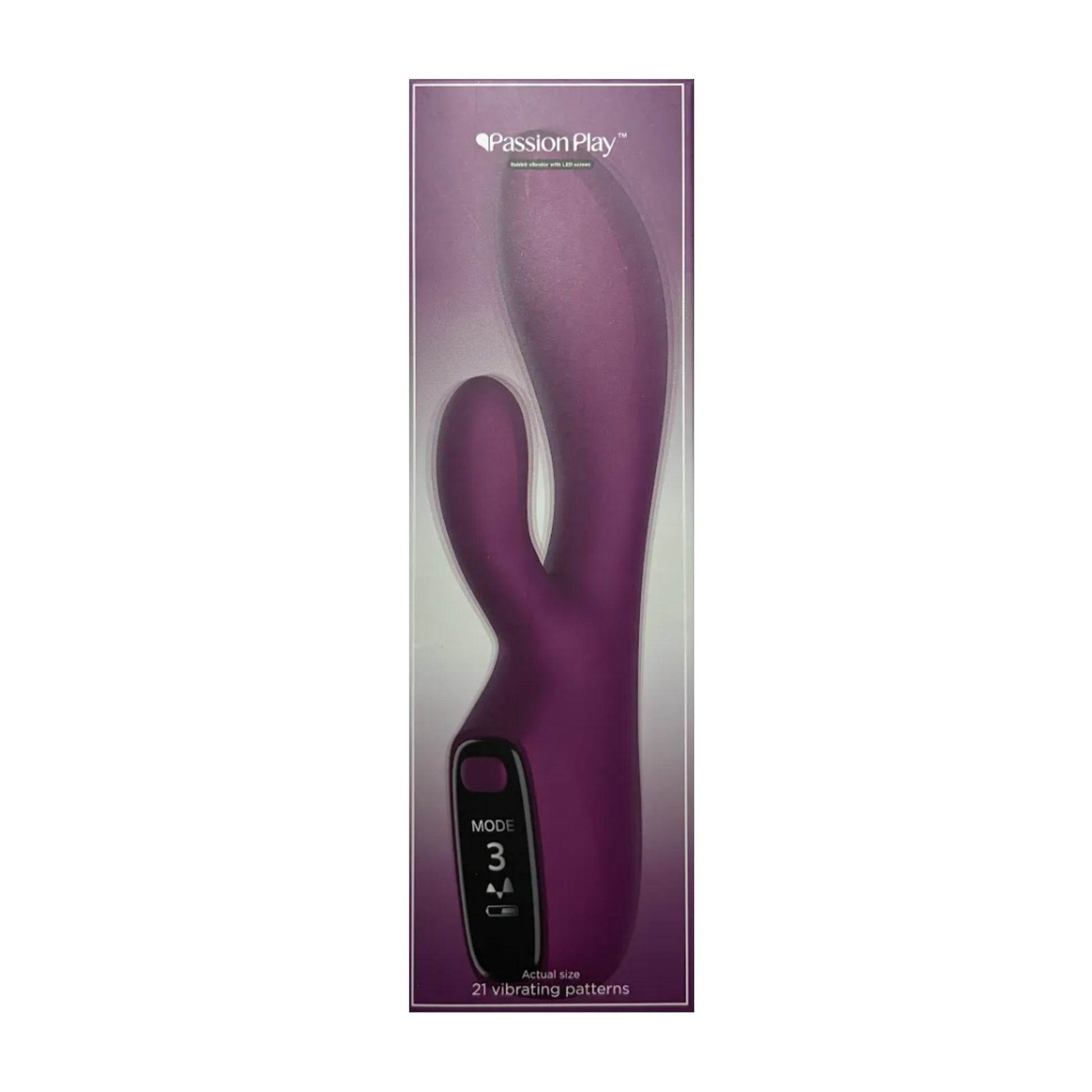 Passion Play LED Rabbit Vibrator Purple in retail packaging
