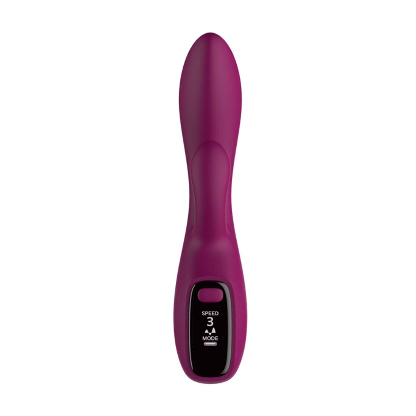 Front view of purple rabbit vibrator with LED screen