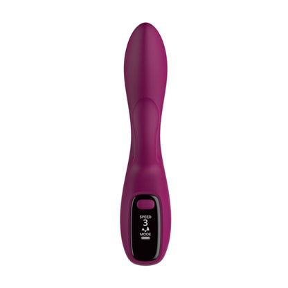 Front view of purple rabbit vibrator with LED screen
