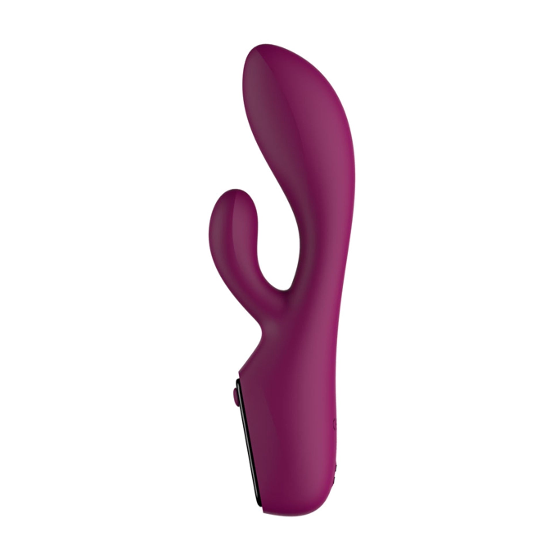 Side view showing curved shaft and clitoral stimulator