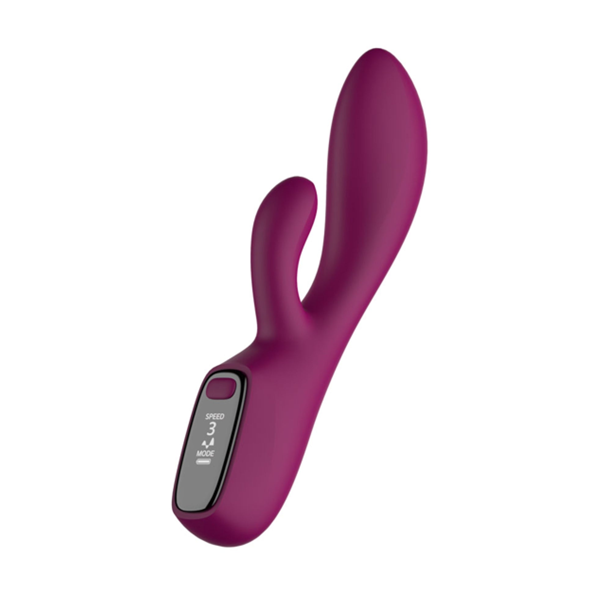 Angled view showing LED screen and clitoral stimulator
