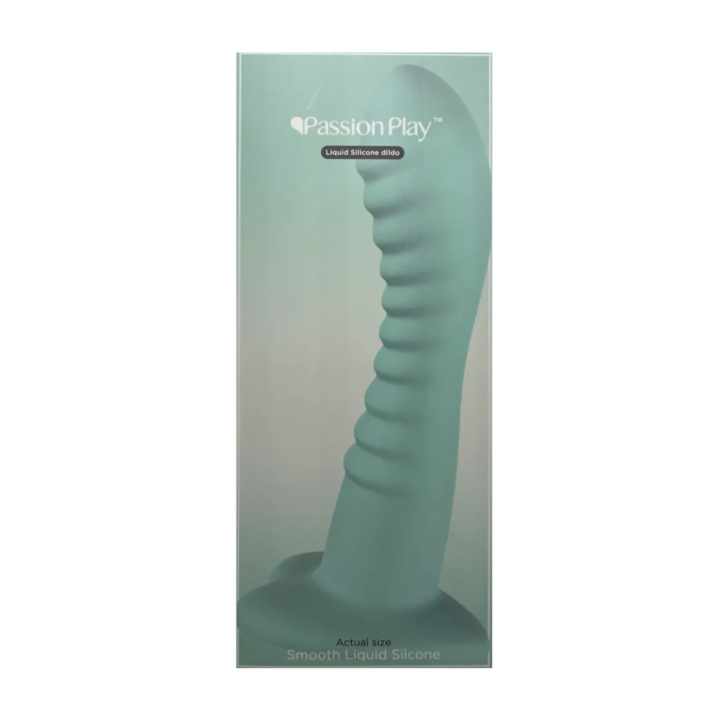 Passion Play 7.1 Inch Liquid Silicone Ridged Dildo Teal in retail packaging