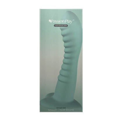 Passion Play 7.1 Inch Liquid Silicone Ridged Dildo Teal in retail packaging