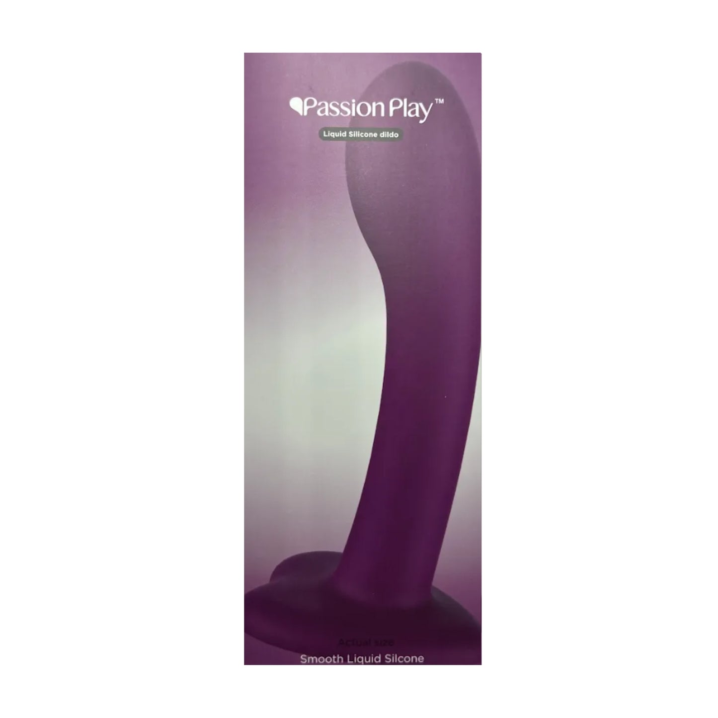 Passion Play 7.1 Inch Liquid Silicone Smooth Dildo Purple in retail packaging
