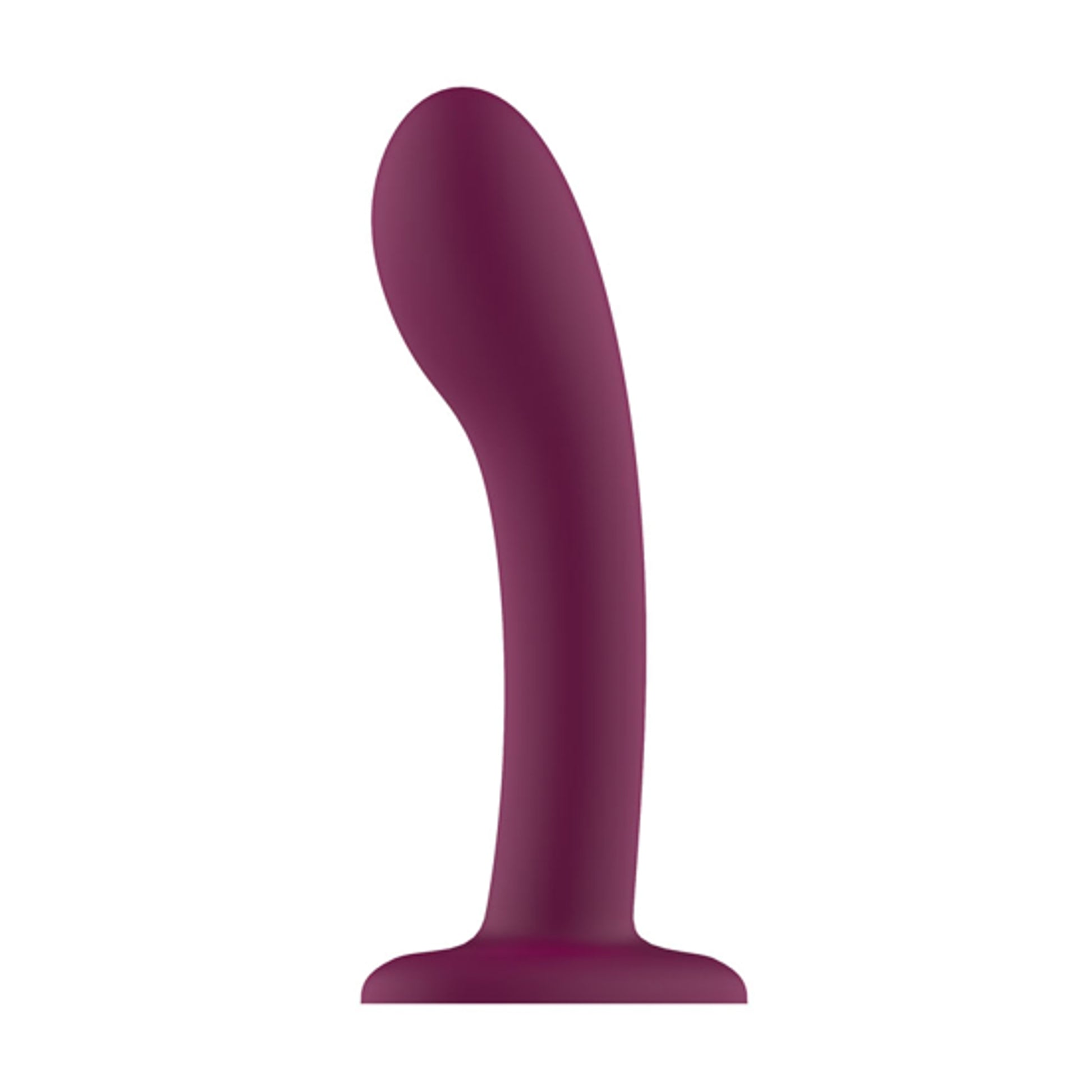 Purple silicone dildo with smooth curved shaft and rounded tip