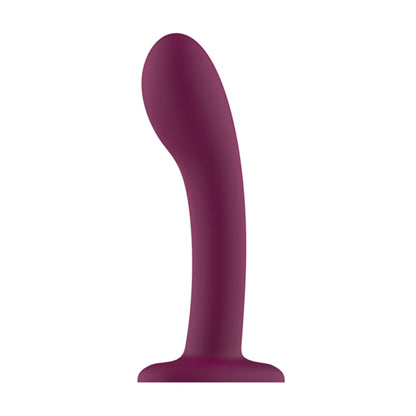 Purple silicone dildo with smooth curved shaft and rounded tip