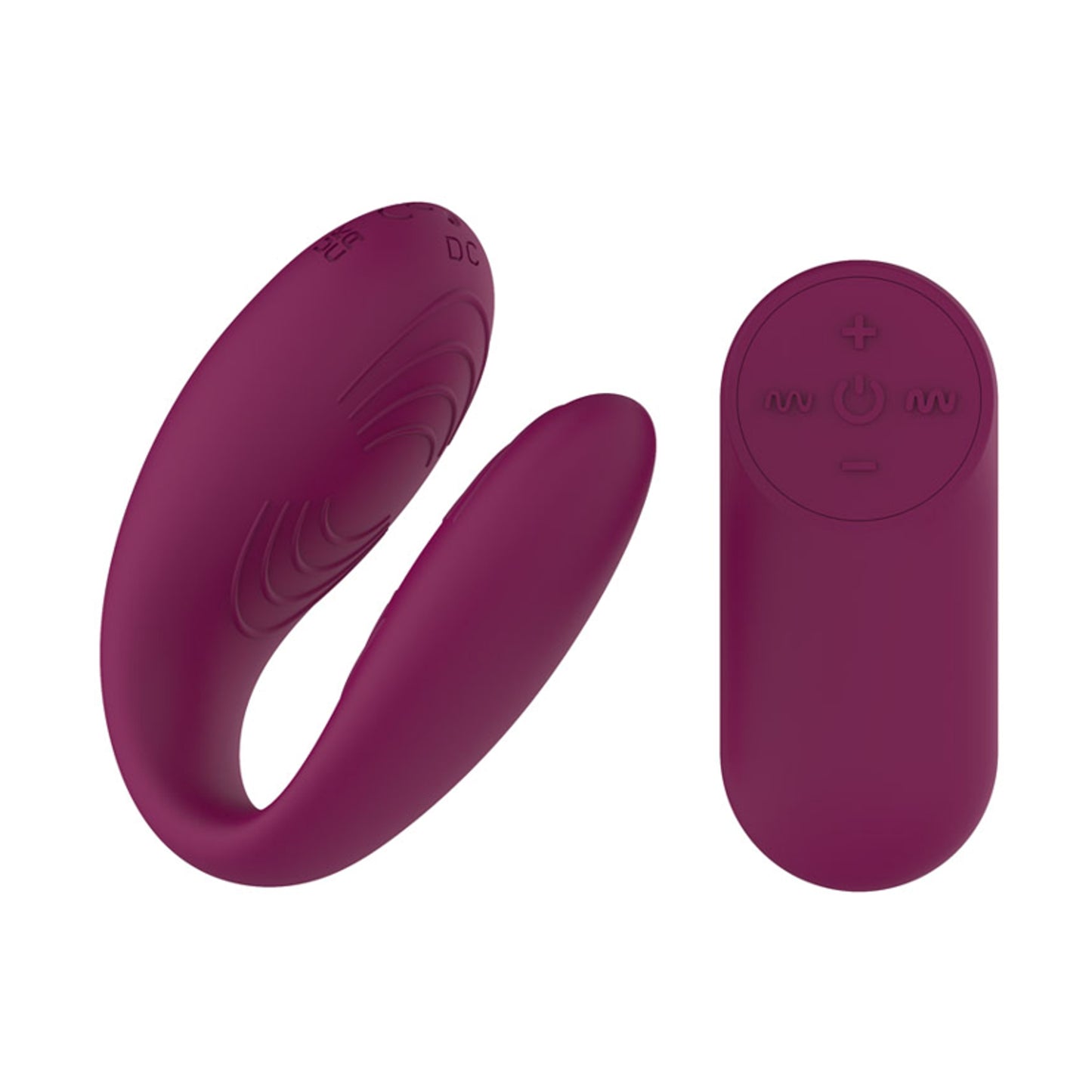 Angled view of couples vibrator with wireless remote control