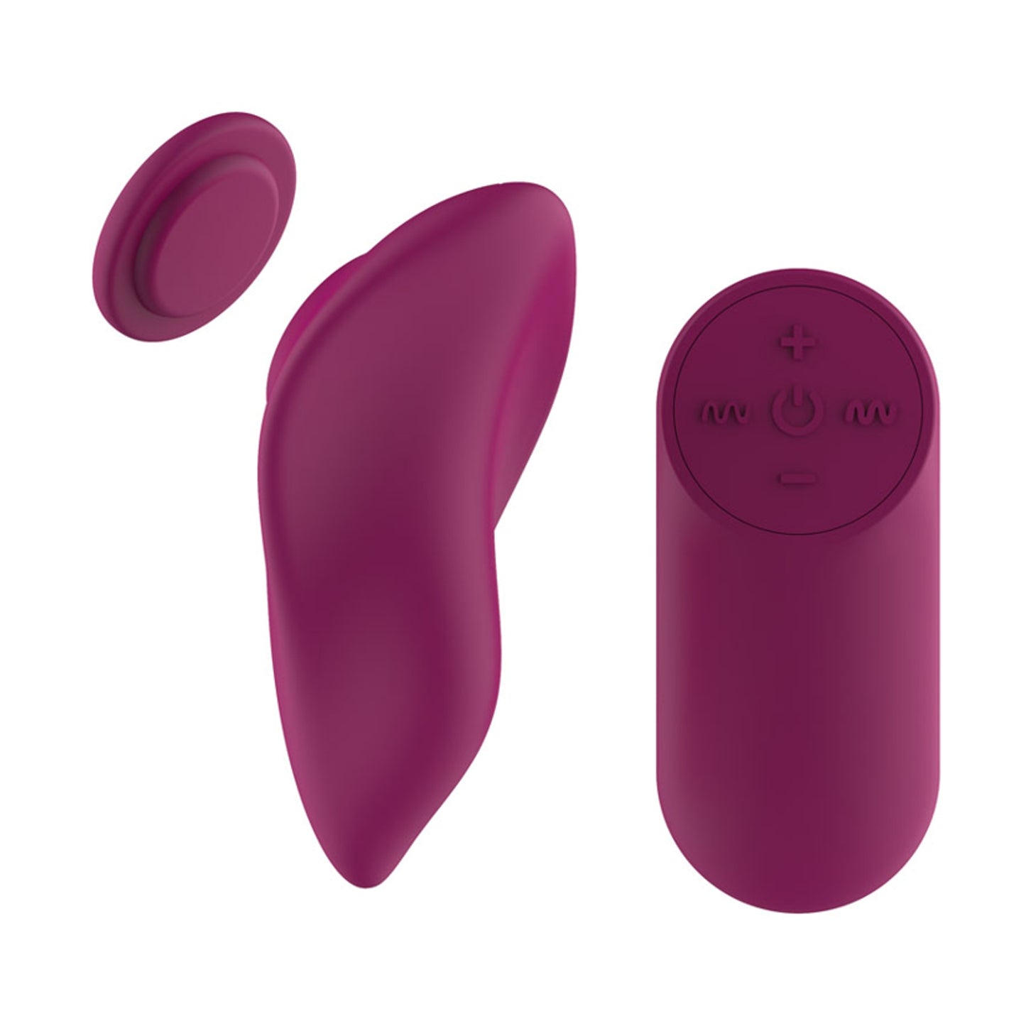 Side view of curved panty vibrator and magnetic disc