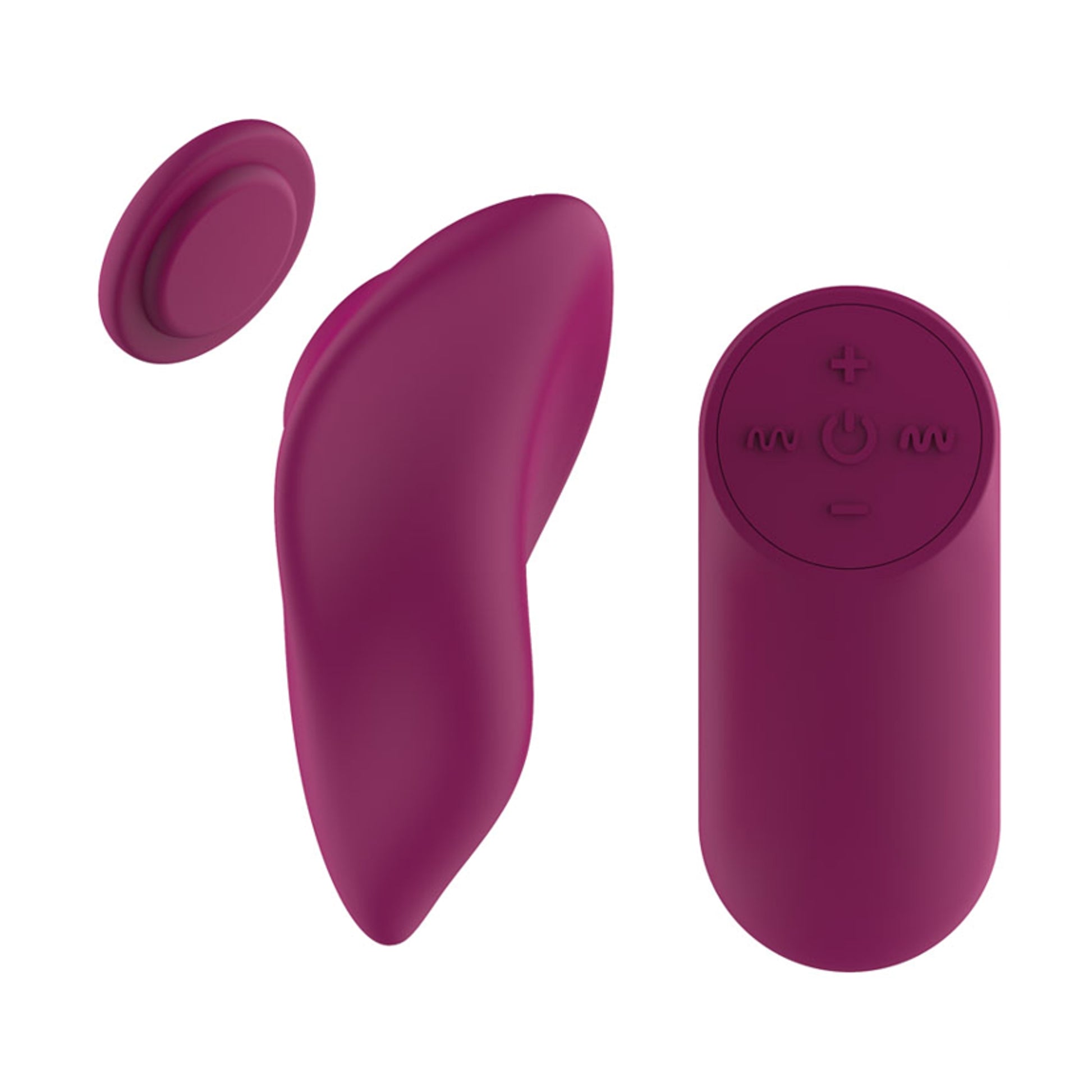 Side view of curved panty vibrator and magnetic disc