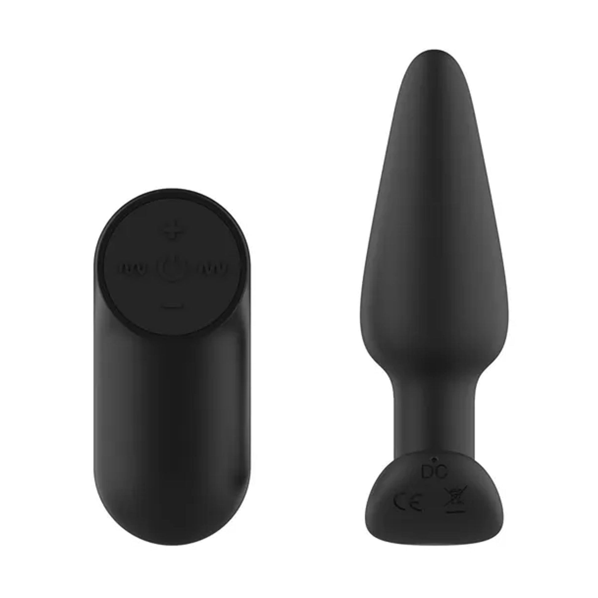 Front and rear views of anal plug with wireless remote