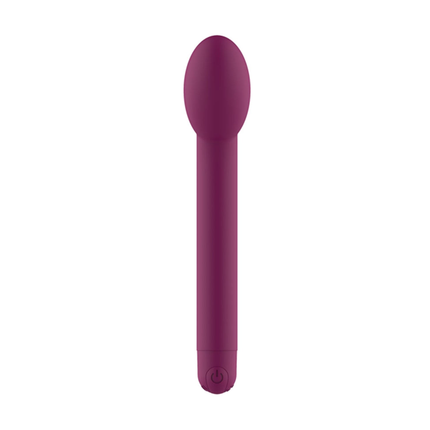 Front view showing slim shaft and rounded stimulation head